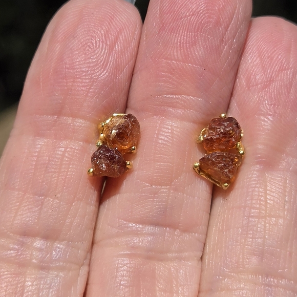 Strawberry/tangerine Raw 2k Tourmaline Sterling & Gold Earrings - Picture 5 of 10